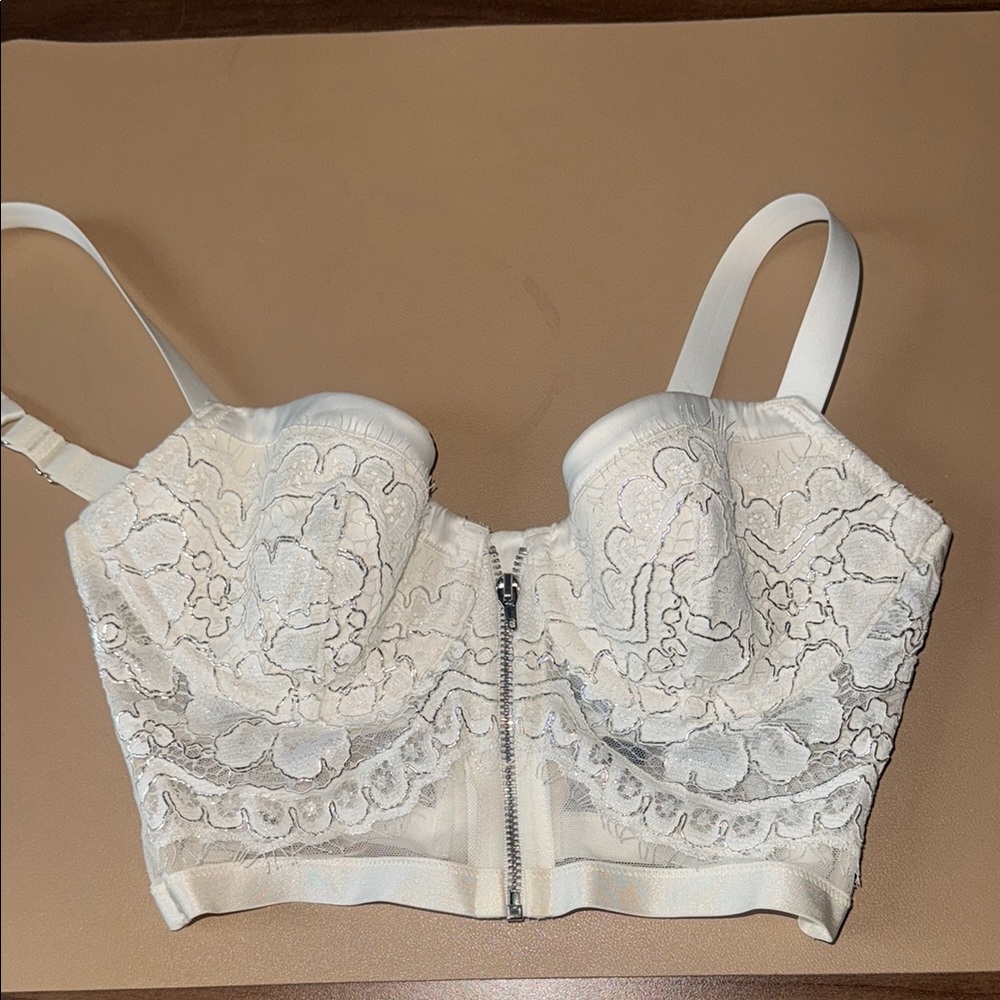 Victoria's Secret Lace Bustier - white & silver